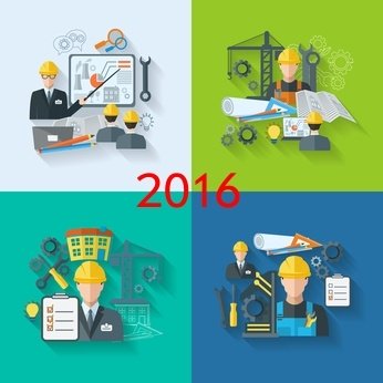 Engineer construction manufacturing workers with gears drafts and tools flat icons set isolated vector illustration